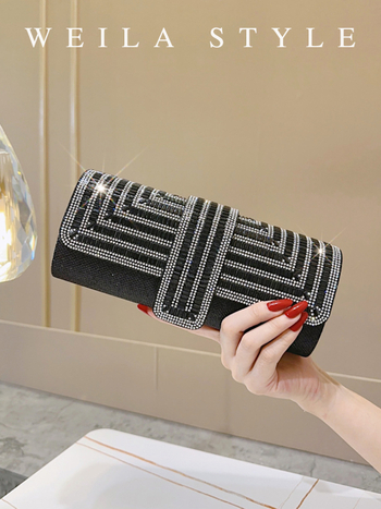 Βραδινή τσάντα clutch με στρας και αλυσίδα, τύπου κουτί με καπάκι, για γυναίκες, PU δέρμα, επένδυση πολυεστέρα