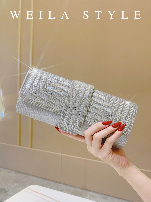Βραδινή τσάντα clutch με στρας και αλυσίδα, τύπου κουτί με καπάκι, για γυναίκες, PU δέρμα, επένδυση πολυεστέρα