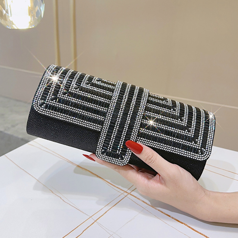 Βραδινή τσάντα clutch με στρας και αλυσίδα, τύπου κουτί με καπάκι, για γυναίκες, PU δέρμα, επένδυση πολυεστέρα