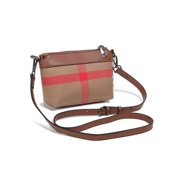 Дамска малка подмишнична чанта с две презрамки, кожена чанта с каре принт
