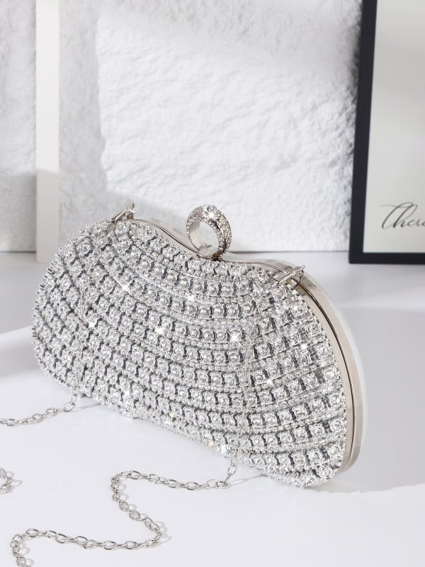 Κρυστάλλινο διακοσμημένο clutch για επίσημες περιστάσεις, κομψή βραδινή τσάντα, μίνι τετράγωνο PVC τσαντάκι με λουρί ώμου