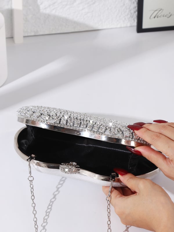 Κρυστάλλινο διακοσμημένο clutch για επίσημες περιστάσεις, κομψή βραδινή τσάντα, μίνι τετράγωνο PVC τσαντάκι με λουρί ώμου