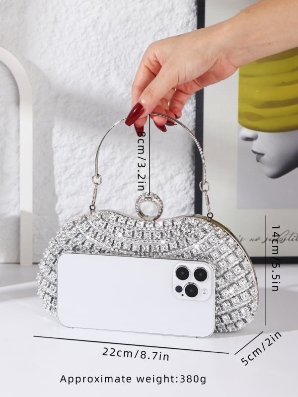 Κρυστάλλινο διακοσμημένο clutch για επίσημες περιστάσεις, κομψή βραδινή τσάντα, μίνι τετράγωνο PVC τσαντάκι με λουρί ώμου