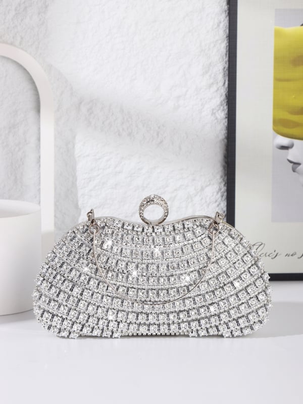 Κρυστάλλινο διακοσμημένο clutch για επίσημες περιστάσεις, κομψή βραδινή τσάντα, μίνι τετράγωνο PVC τσαντάκι με λουρί ώμου