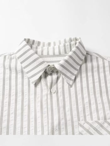 Cămașă-jachetă în stil american retro, cu dungi gri-albe, mâneci lungi, primăvară, croială lejeră