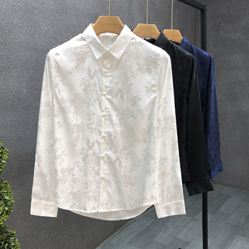 Cămașă masculină de lux, toamna 2024, mâneci lungi, model întunecat subtil, croială slim, stil modern