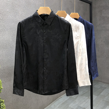 Cămașă masculină de lux, toamna 2024, mâneci lungi, model întunecat subtil, croială slim, stil modern