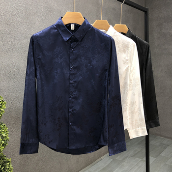 Cămașă masculină de lux, toamna 2024, mâneci lungi, model întunecat subtil, croială slim, stil modern