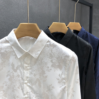 Cămașă masculină de lux, toamna 2024, mâneci lungi, model întunecat subtil, croială slim, stil modern