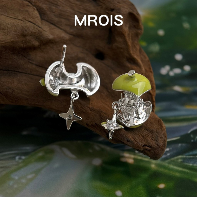 Σκουλαρίκια με σμάλτο σε σχέδιο Πράσινο Μήλο Παράδεισο, με ζιρκόν αστέρια