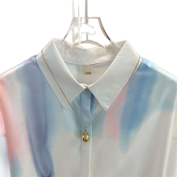 Férfi gradientes tie-dye mintájú laza szabású hosszú ujjú ing, tavasz–ősz, mindennapi viseletre, álló gallérral
