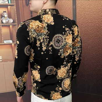 Cămașă pentru bărbați, imprimeu, stil casual modern, croială lejeră, vintage de înaltă calitate, model 2025.