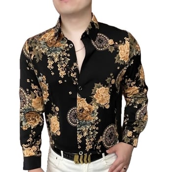 Cămașă pentru bărbați, imprimeu, stil casual modern, croială lejeră, vintage de înaltă calitate, model 2025.