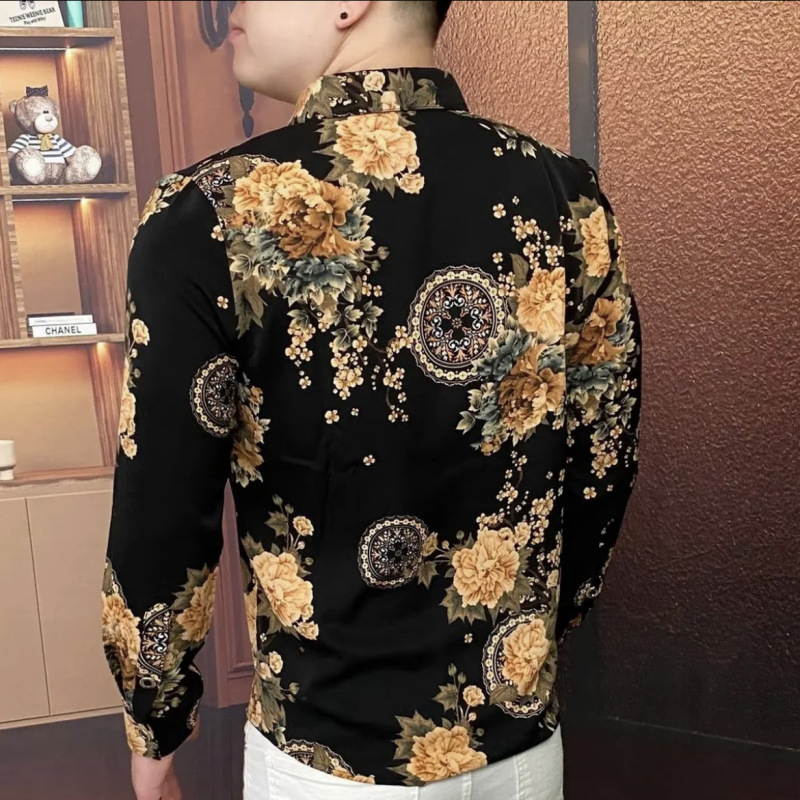Cămașă pentru bărbați, imprimeu, stil casual modern, croială lejeră, vintage de înaltă calitate, model 2025.