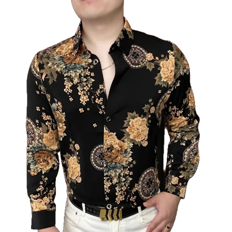Cămașă pentru bărbați, imprimeu, stil casual modern, croială lejeră, vintage de înaltă calitate, model 2025.
