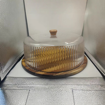 Átlátszó tálfedél, akácfa vágódeszka, tortafedél, vajtartó, porvédő fedél