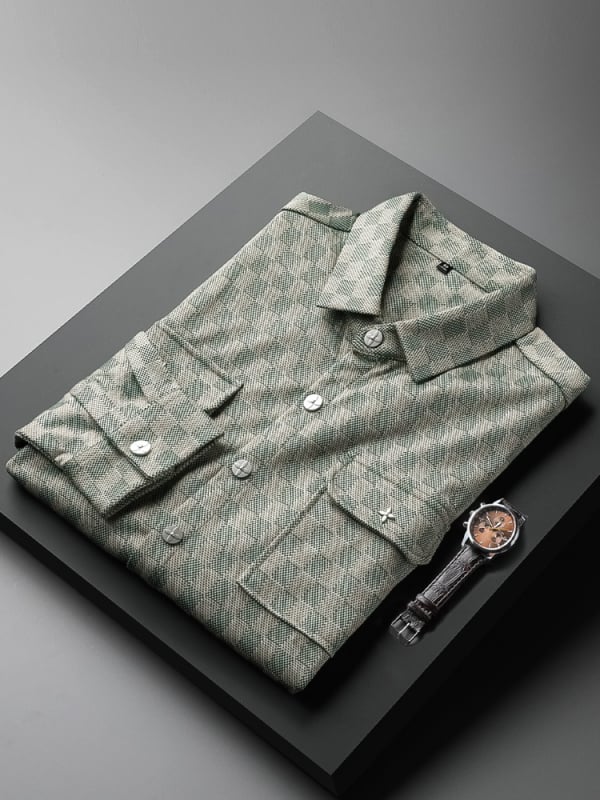 Cămașă de buzunar pentru bărbați, mânecă lungă, toamnă-iarnă, stil coreean, croială Slim, jacquard
