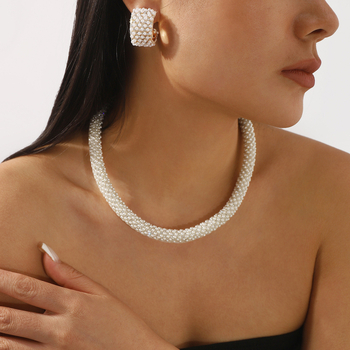 N12747 Elegantni set perlastih naušnica i ogrlice, francuski stil, za svečane događaje i vjenčanja