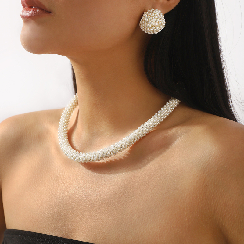 N12747 Elegantni set perlastih naušnica i ogrlice, francuski stil, za svečane događaje i vjenčanja