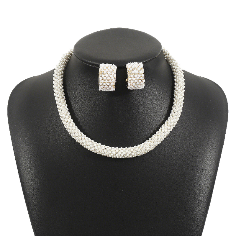 N12747 Elegantni set perlastih naušnica i ogrlice, francuski stil, za svečane događaje i vjenčanja
