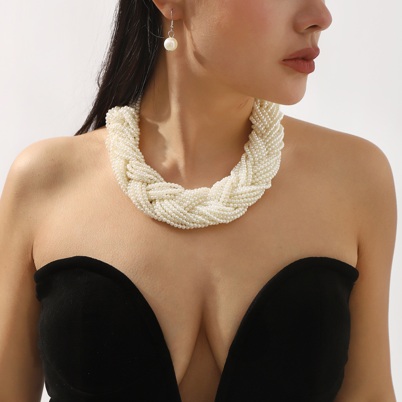 N12747 Elegantni set perlastih naušnica i ogrlice, francuski stil, za svečane događaje i vjenčanja