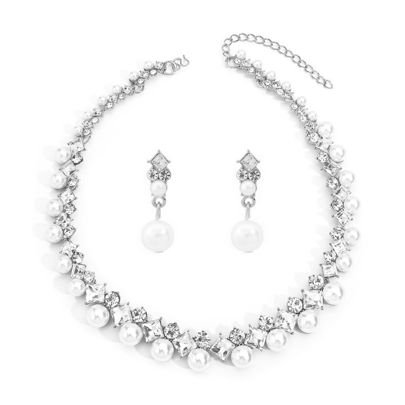 N12747 Elegantni set perlastih naušnica i ogrlice, francuski stil, za svečane događaje i vjenčanja