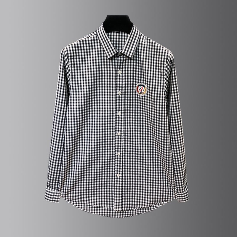 Férfi slim-fit ing hosszú ujjú, könnyed luxus stílus, casual kockás pamut ing