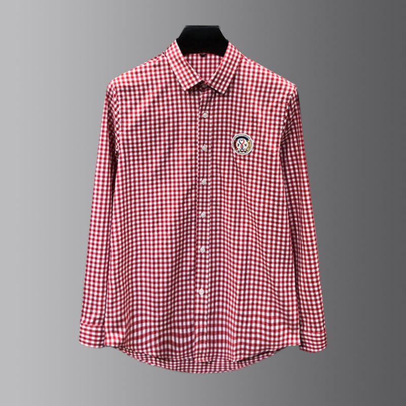 Férfi slim-fit ing hosszú ujjú, könnyed luxus stílus, casual kockás pamut ing