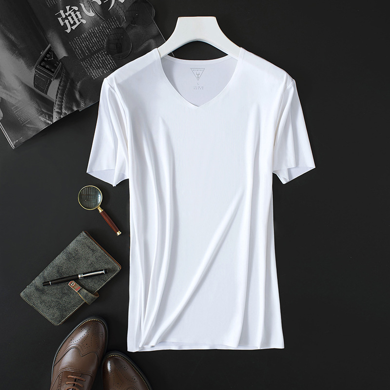 MILMUMU muška majica od Goat Milk Silk s V izrezom, slim fit, brzo se suši, prozračna, tanko, kratki rukav