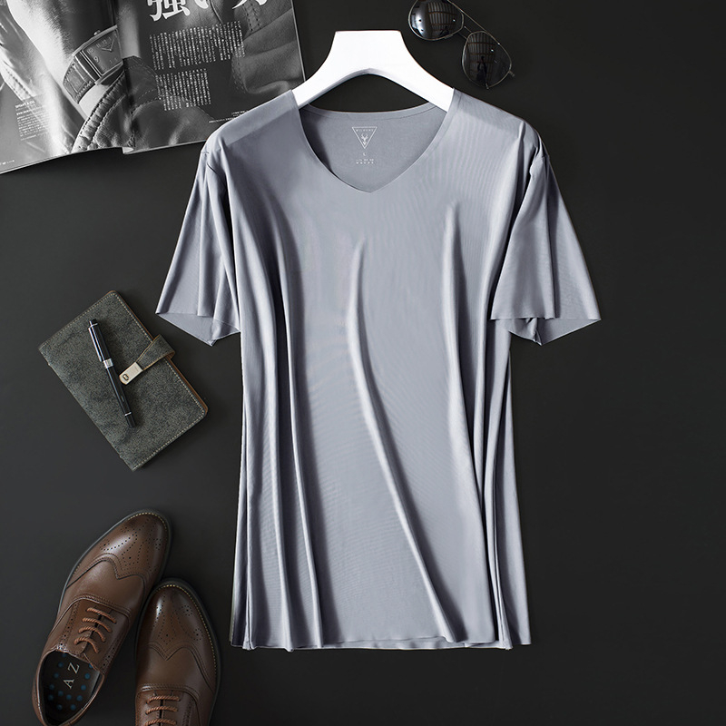 MILMUMU muška majica od Goat Milk Silk s V izrezom, slim fit, brzo se suši, prozračna, tanko, kratki rukav