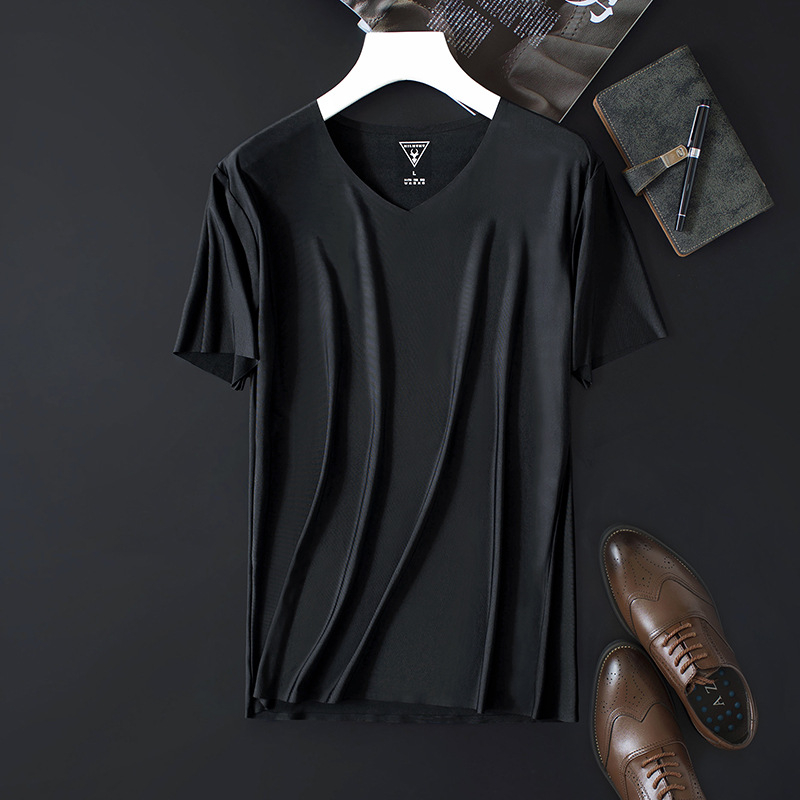 MILMUMU muška majica od Goat Milk Silk s V izrezom, slim fit, brzo se suši, prozračna, tanko, kratki rukav