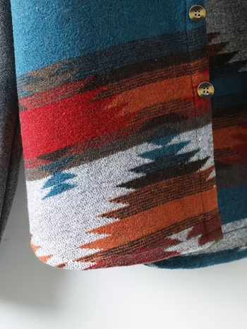 Férfi őszi-téli etnikus geometriai mintás ingdzseki, laza szabású, retro casual külsőruha