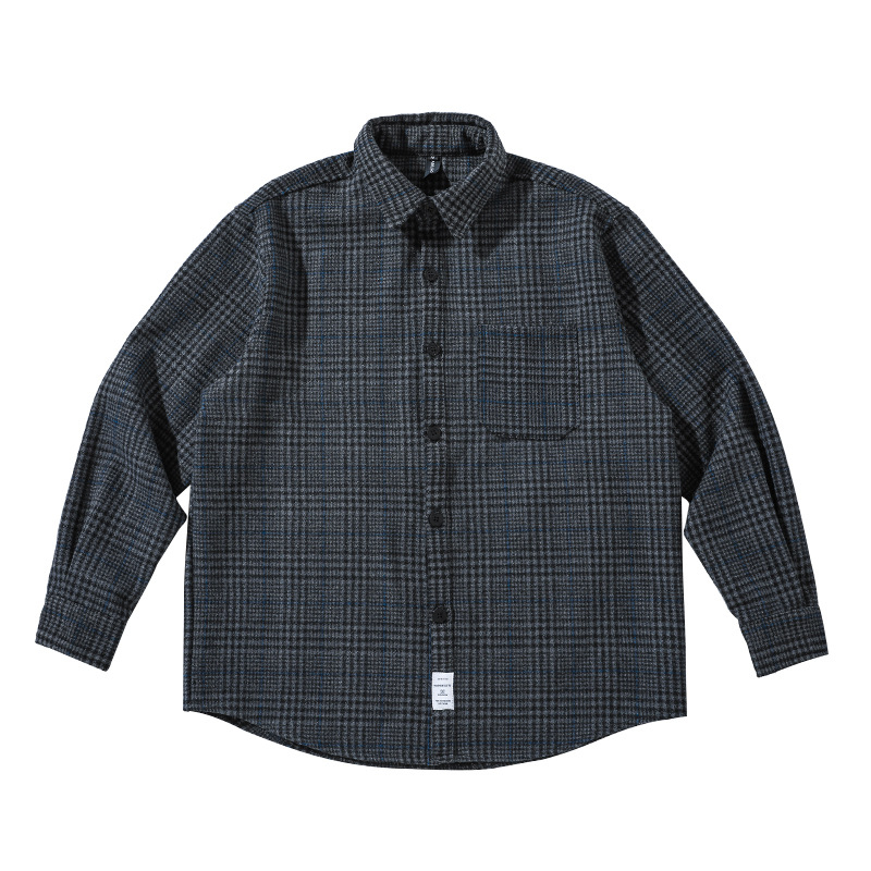 Muška karirana radna košulja s dugim rukavima, jesensko-zimski stil, opušten kroj, debela mješavina pamuka i vune