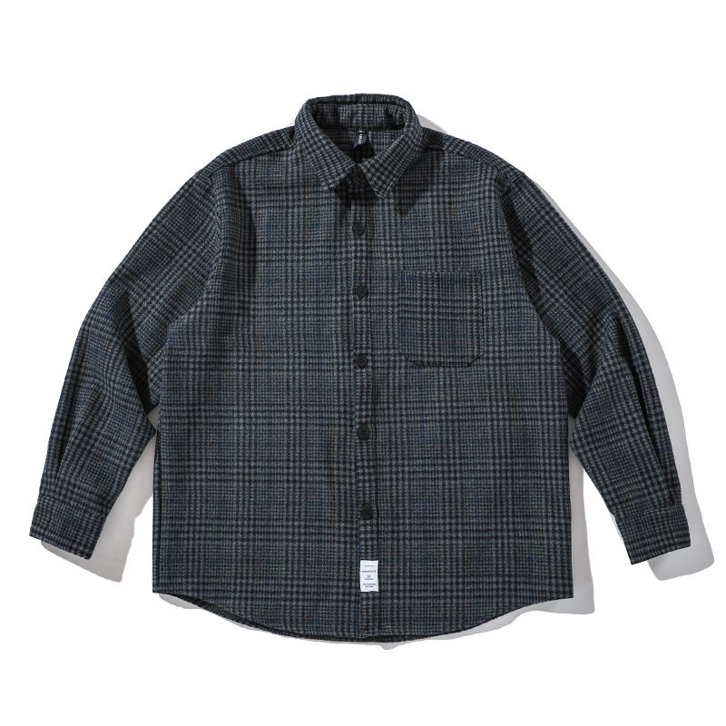 Muška karirana radna košulja s dugim rukavima, jesensko-zimski stil, opušten kroj, debela mješavina pamuka i vune