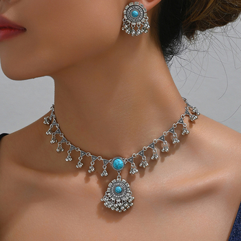 Set ogrlice i naušnica s resicama, inspiriran Bliskim istokom, retro modni nakit za žene, podesiva duljina 21–50 cm