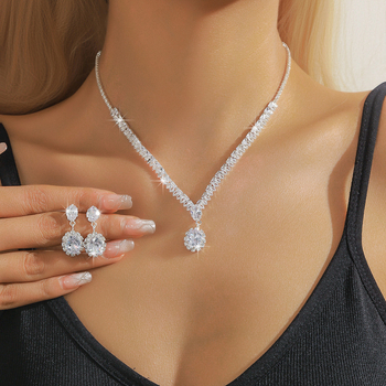 Set ogrlice i naušnica od cirkonija – dva komada, elegantan lagani luksuz za žene
