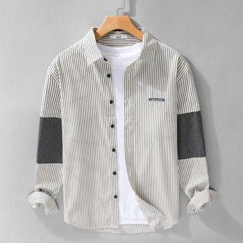 Muška prugasta košulja s dugim rukavima, slobodan kroj, za proljeće i jesen, casual urbano, s džepom, japanski retro stil