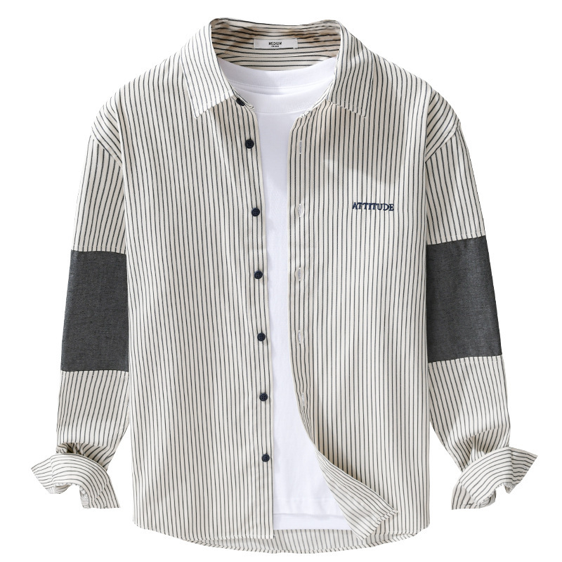 Muška prugasta košulja s dugim rukavima, slobodan kroj, za proljeće i jesen, casual urbano, s džepom, japanski retro stil