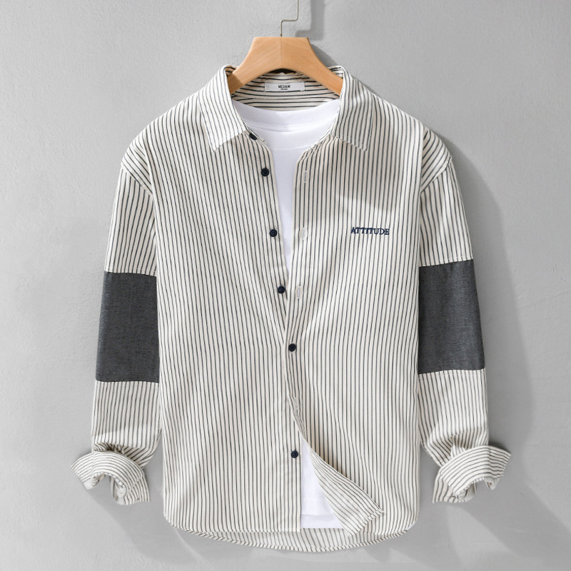 Muška prugasta košulja s dugim rukavima, slobodan kroj, za proljeće i jesen, casual urbano, s džepom, japanski retro stil