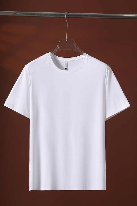 Tricou fără călcare, cu textură de bambus, uscare rapidă, material Ice Silk, guler rotund, mâneci scurte, pentru bărbați, sport, ușor și respirabil