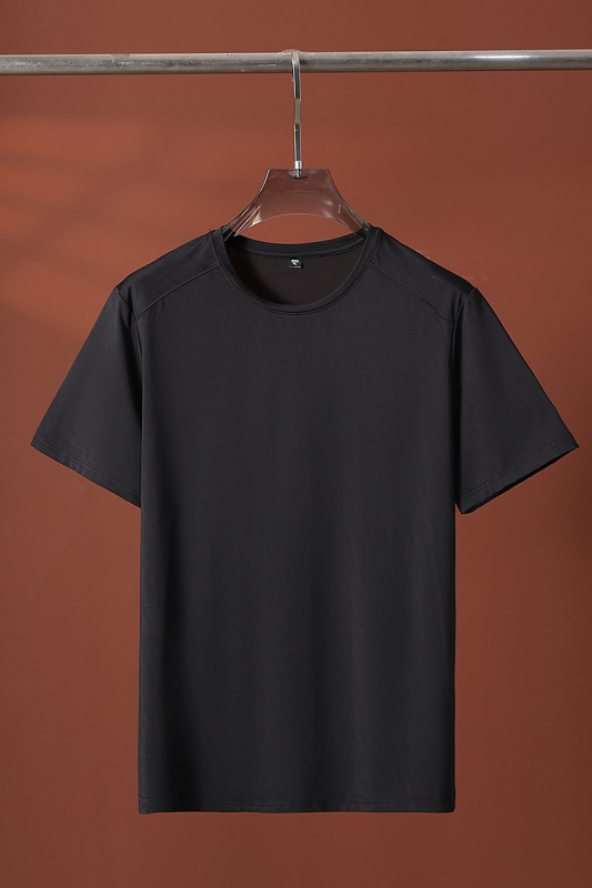 Tricou fără călcare, cu textură de bambus, uscare rapidă, material Ice Silk, guler rotund, mâneci scurte, pentru bărbați, sport, ușor și respirabil