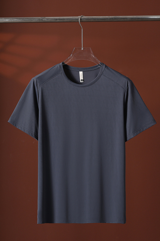 Tricou fără călcare, cu textură de bambus, uscare rapidă, material Ice Silk, guler rotund, mâneci scurte, pentru bărbați, sport, ușor și respirabil