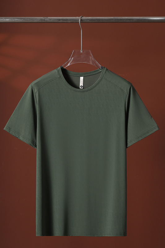 Tricou fără călcare, cu textură de bambus, uscare rapidă, material Ice Silk, guler rotund, mâneci scurte, pentru bărbați, sport, ușor și respirabil