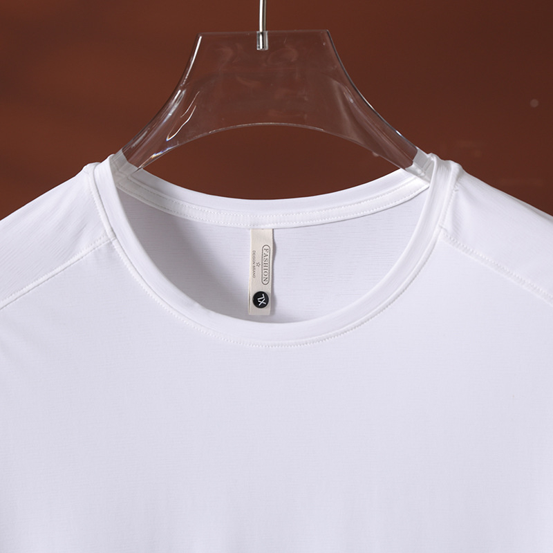 Tricou fără călcare, cu textură de bambus, uscare rapidă, material Ice Silk, guler rotund, mâneci scurte, pentru bărbați, sport, ușor și respirabil
