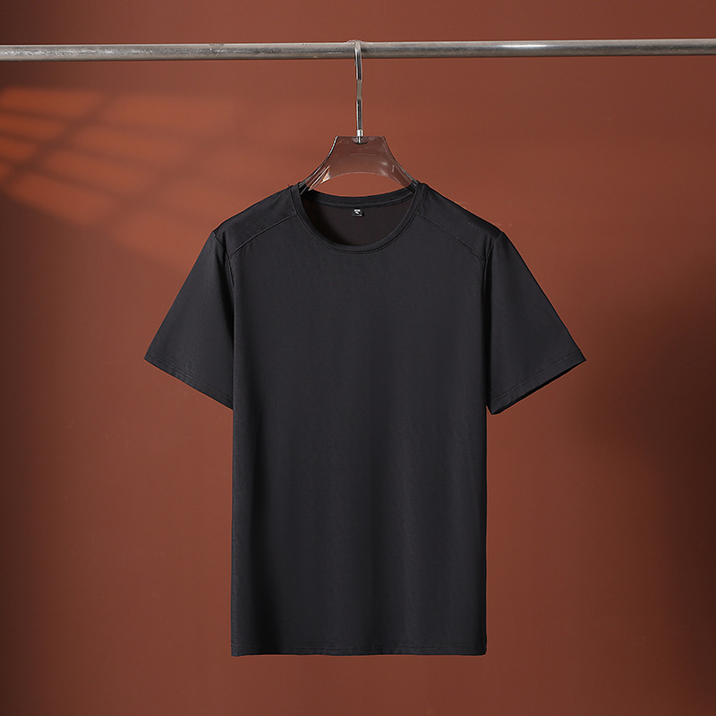 Tricou fără călcare, cu textură de bambus, uscare rapidă, material Ice Silk, guler rotund, mâneci scurte, pentru bărbați, sport, ușor și respirabil