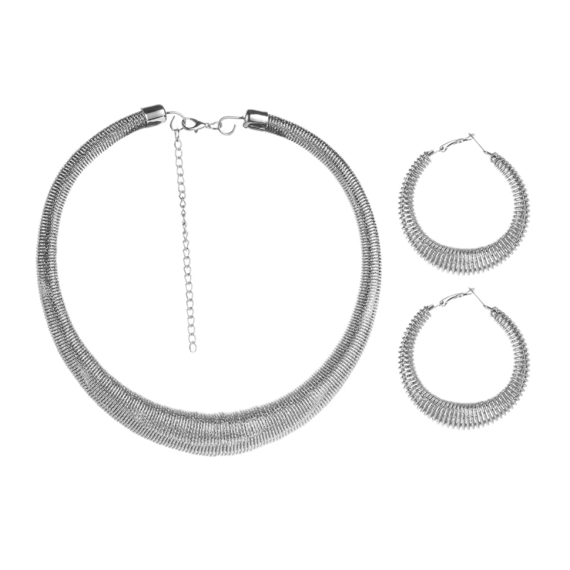 N12958 Geometrijski set naušnica s krugom i ogrlicom – minimalistički dizajn, elegantan i vrhunski nakit