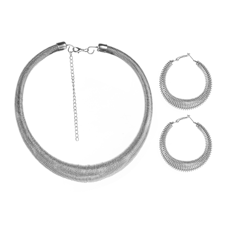 N12958 Geometrijski set naušnica s krugom i ogrlicom – minimalistički dizajn, elegantan i vrhunski nakit