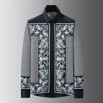 Muška košulja s dugim rukavima, bez glačanja, digitalni otisak s paunovim perom, casual stil, slim fit, poliester