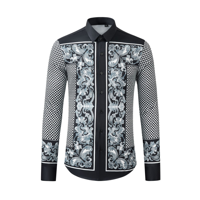 Muška košulja s dugim rukavima, bez glačanja, digitalni otisak s paunovim perom, casual stil, slim fit, poliester