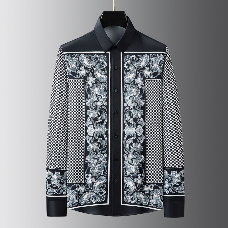 Muška košulja s dugim rukavima, bez glačanja, digitalni otisak s paunovim perom, casual stil, slim fit, poliester